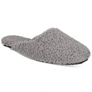 NWT Alfani Grey Shearling Fuzzy Slide Slippers Faux Fur Cozy Lounge Size M 7-8